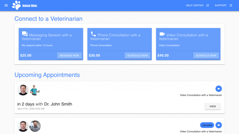 screenshot of Virtual Care Platform